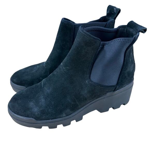 Eileen Fisher NWOB Splash Waterproof Suede Black Wedge Bootie Size 5 Lug Sole - Picture 4 of 7